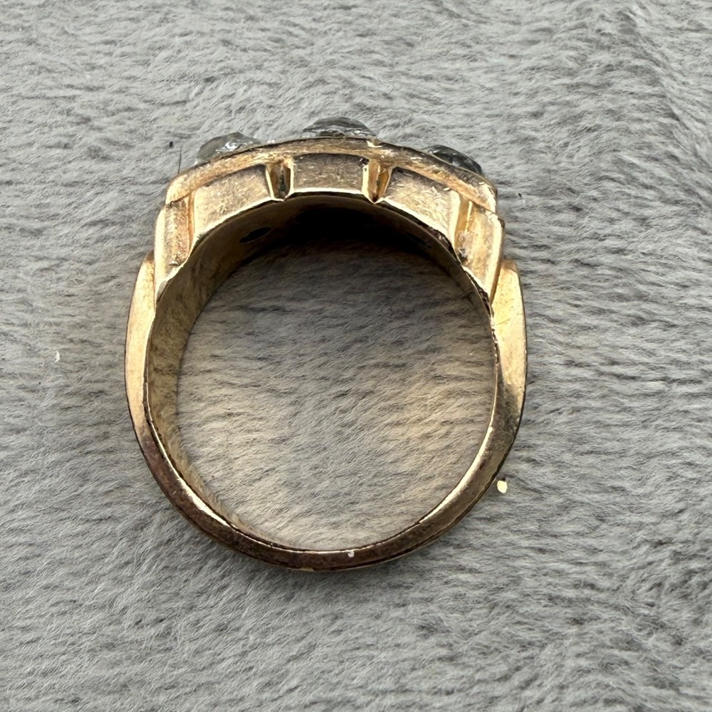 Vintage Uncas Gold Filled Ring 3 Rhinestone Trilogy Band Size 8.25 - Picture 11 of 16